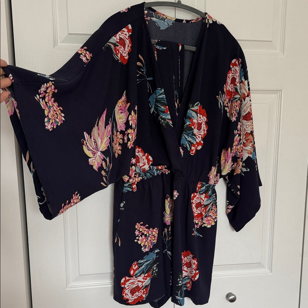 Navy Floral V-Neck Romper